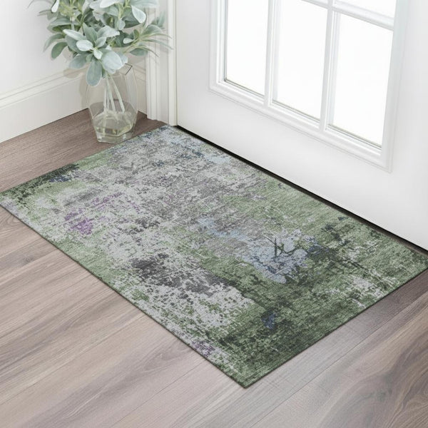 HomeRoots 5' X 8' Contemporary Fern Green and Gray Abstract Washable Area Rug with UV Protection & Comfort 707811