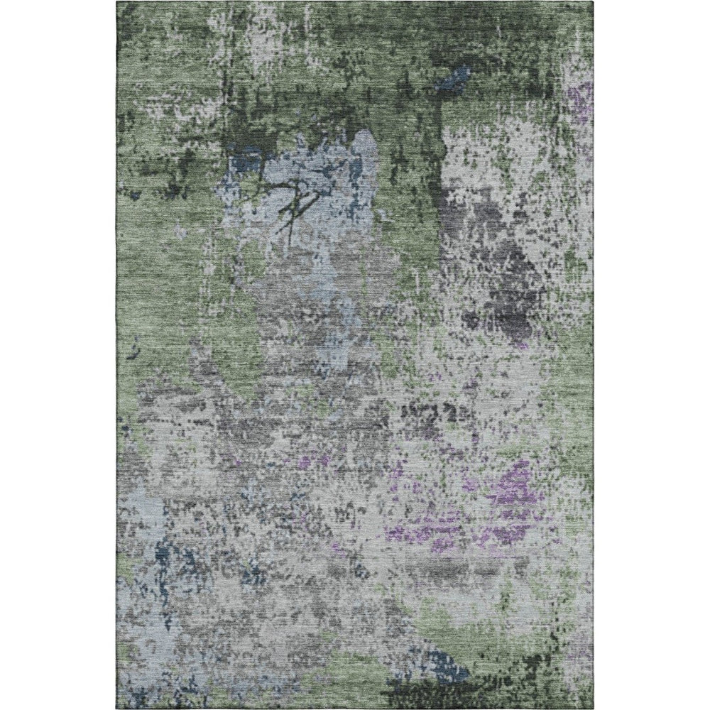 HomeRoots 5' X 8' Contemporary Fern Green and Gray Abstract Washable Area Rug with UV Protection & Comfort 707811