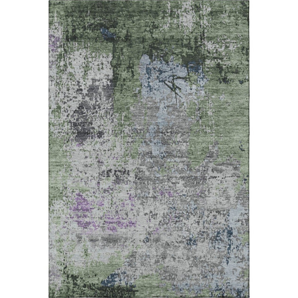 HomeRoots 5' X 8' Contemporary Fern Green and Gray Abstract Washable Area Rug with UV Protection & Comfort 707811