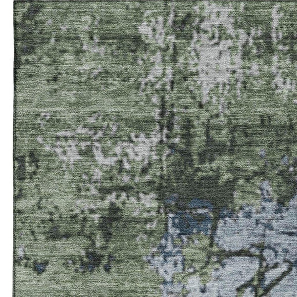 HomeRoots 8' Modern Abstract Fern Green Gray Ivory Round Rug - Washable, UV-Protected, Durable & Stylish Decor 707812