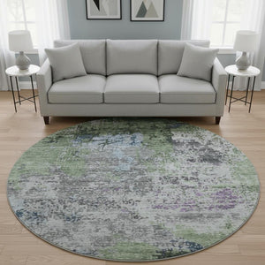 HomeRoots 8' X 10' Washable Fern Green, Gray & Ivory Abstract Area Rug - Durable, UV-Protected & Stylish Home Essential 707813