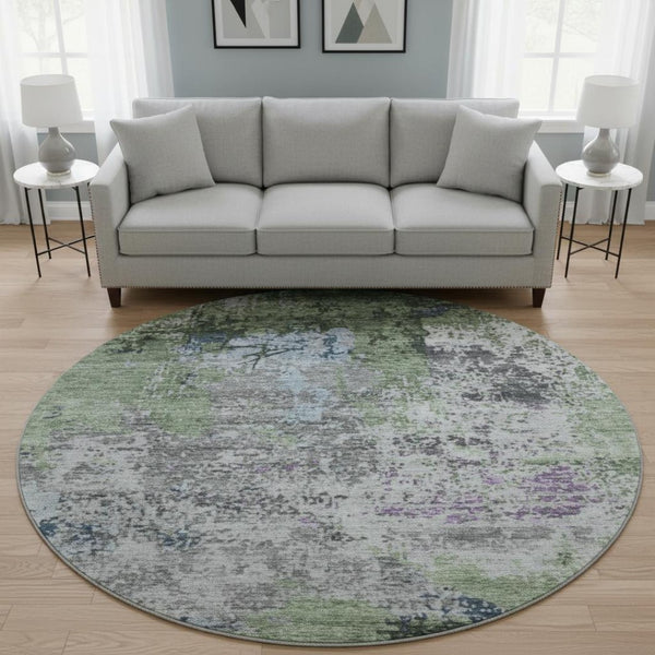 HomeRoots 8' X 10' Washable Fern Green, Gray & Ivory Abstract Area Rug - Durable, UV-Protected & Stylish Home Essential 707813