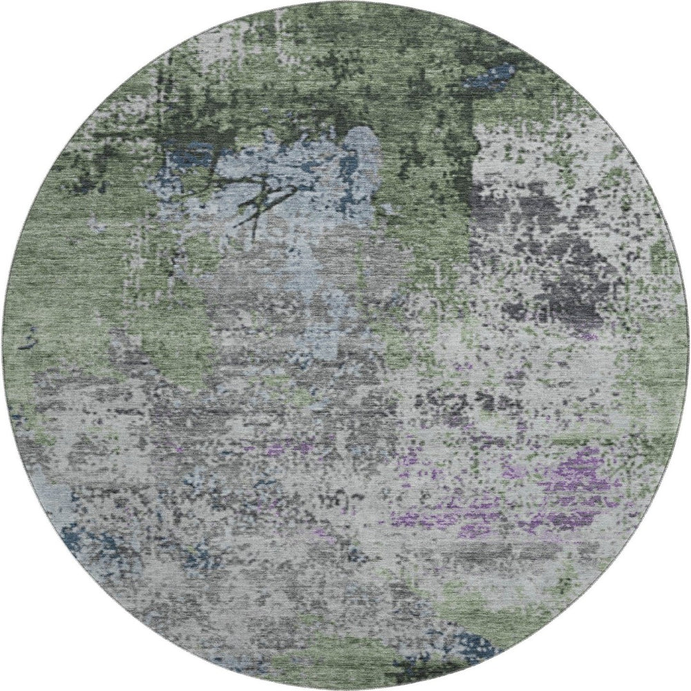 HomeRoots 8' X 10' Washable Fern Green, Gray & Ivory Abstract Area Rug - Durable, UV-Protected & Stylish Home Essential 707813