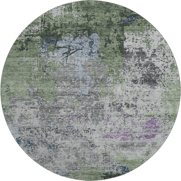 HomeRoots 8' X 10' Washable Fern Green, Gray & Ivory Abstract Area Rug - Durable, UV-Protected & Stylish Home Essential 707813