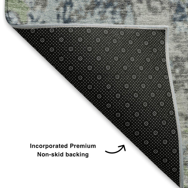 HomeRoots 8' X 10' Washable Fern Green, Gray & Ivory Abstract Area Rug - Durable, UV-Protected & Stylish Home Essential 707813