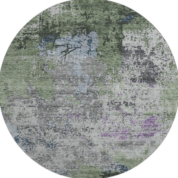 HomeRoots 8' X 10' Washable Fern Green, Gray & Ivory Abstract Area Rug - Durable, UV-Protected & Stylish Home Essential 707813