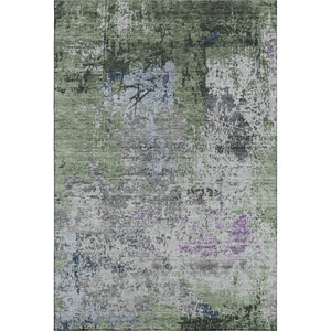 HomeRoots 9' X 12' Washable Fern Green, Gray & Ivory Abstract Area Rug – UV Protected, Non-Slip Backing, Durable! 707814