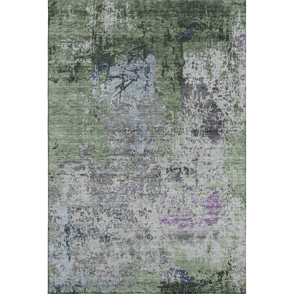 HomeRoots 9' X 12' Washable Fern Green, Gray & Ivory Abstract Area Rug – UV Protected, Non-Slip Backing, Durable! 707814