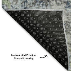 HomeRoots 9' X 12' Washable Fern Green, Gray & Ivory Abstract Area Rug – UV Protected, Non-Slip Backing, Durable! 707814