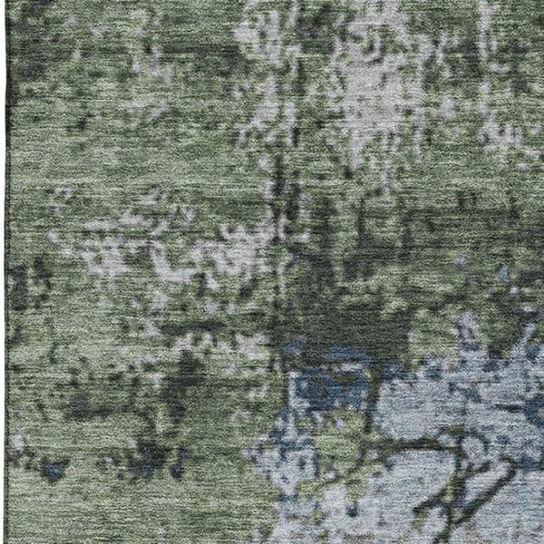 HomeRoots 9' X 12' Washable Fern Green, Gray & Ivory Abstract Area Rug – UV Protected, Non-Slip Backing, Durable! 707814