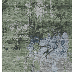 HomeRoots 9' X 12' Washable Fern Green, Gray & Ivory Abstract Area Rug – UV Protected, Non-Slip Backing, Durable! 707814