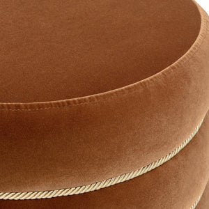 English Elm Jennifer Taylor Home - Edward 17.5" Round Upholstered Ottoman with Bullion Fringe — Vintage Luxe Seat, Footrest & Accent Piece Burnt Orange B2719P320842