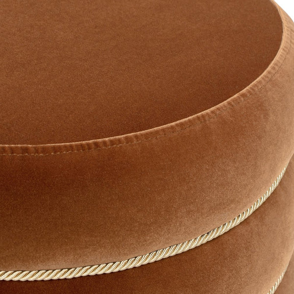 English Elm Jennifer Taylor Home - Edward 17.5" Round Upholstered Ottoman with Bullion Fringe — Vintage Luxe Seat, Footrest & Accent Piece Burnt Orange B2719P320842