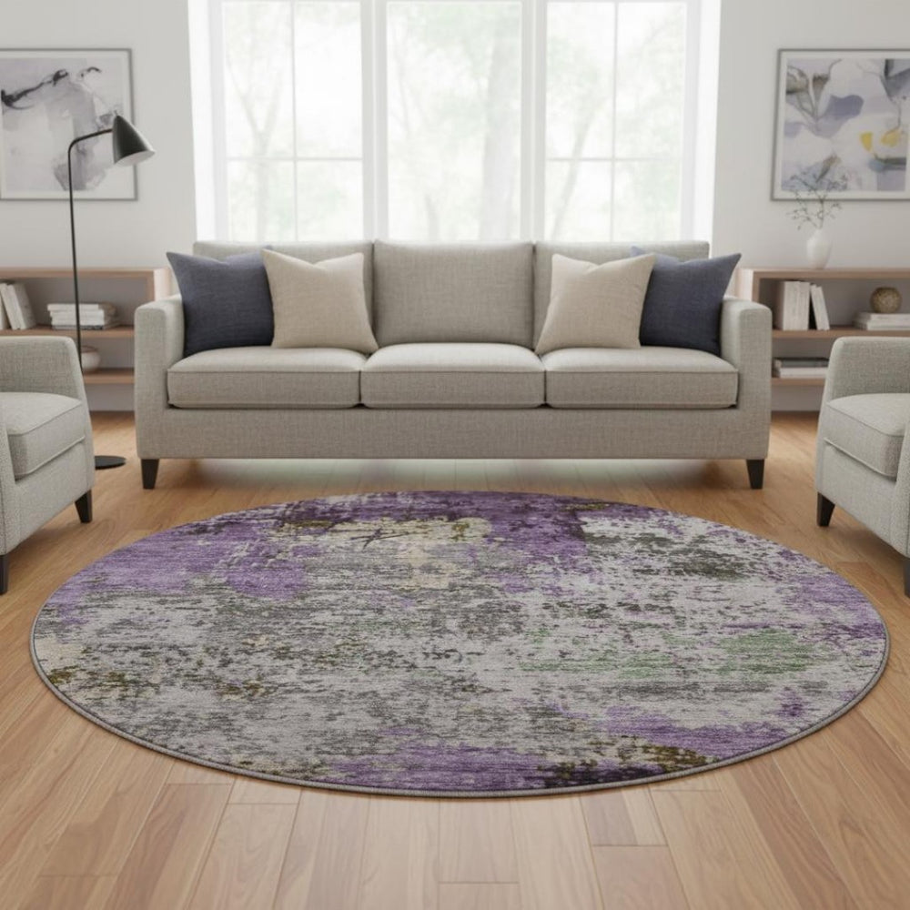 HomeRoots 8' X 10' Modern Abstract Lavender Gray and Ivory Washable Area Rug with UV Protection & Durability 707819
