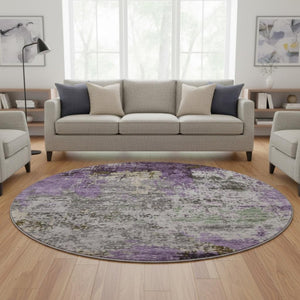 HomeRoots 8' X 10' Modern Abstract Lavender Gray and Ivory Washable Area Rug with UV Protection & Durability 707819