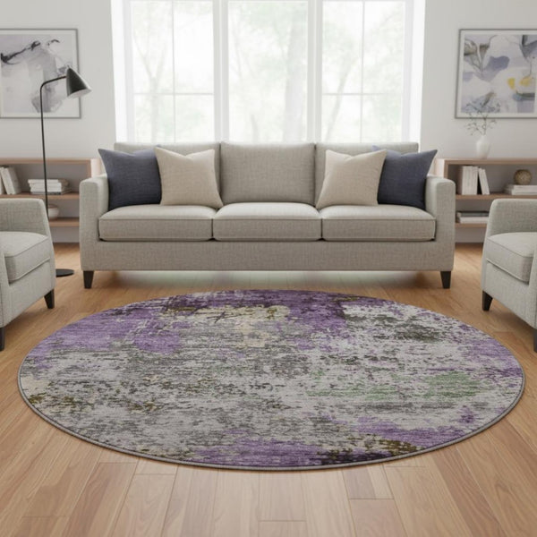 HomeRoots 8' X 10' Modern Abstract Lavender Gray and Ivory Washable Area Rug with UV Protection & Durability 707819