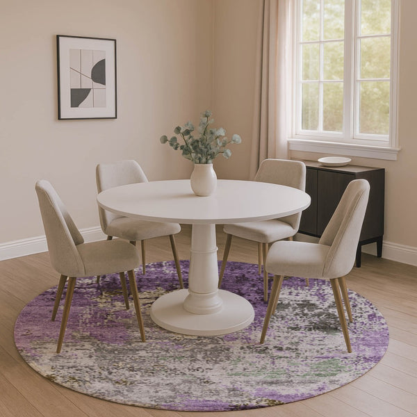 HomeRoots 8' X 10' Modern Abstract Lavender Gray and Ivory Washable Area Rug with UV Protection & Durability 707819
