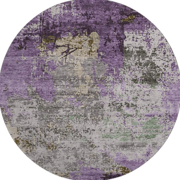 HomeRoots 8' X 10' Modern Abstract Lavender Gray and Ivory Washable Area Rug with UV Protection & Durability 707819