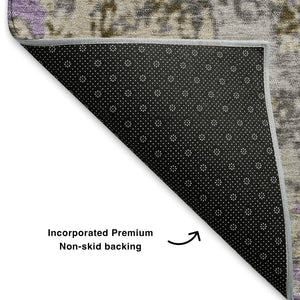 HomeRoots 9' X 12' Abstract Washable Area Rug in Lavender Gray & Ivory with UV Protection for Home Style 707820