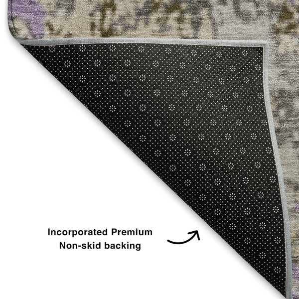 HomeRoots 9' X 12' Abstract Washable Area Rug in Lavender Gray & Ivory with UV Protection for Home Style 707820