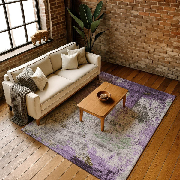 HomeRoots 9' X 12' Abstract Washable Area Rug in Lavender Gray & Ivory with UV Protection for Home Style 707820