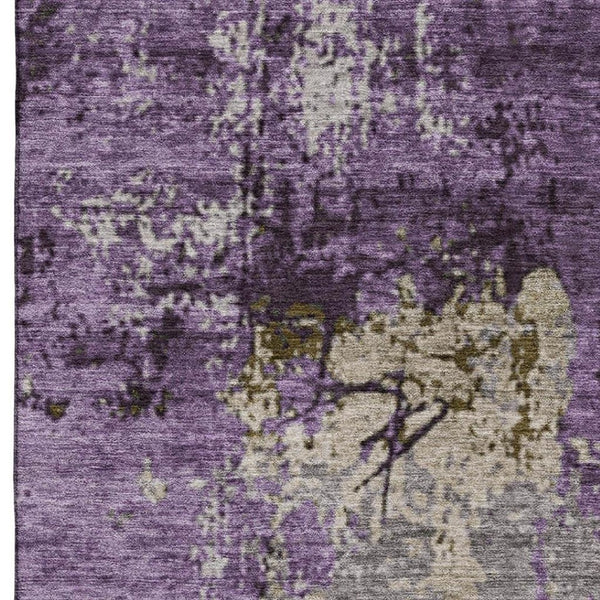HomeRoots 9' X 12' Abstract Washable Area Rug in Lavender Gray & Ivory with UV Protection for Home Style 707820