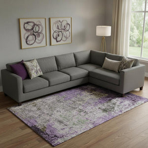 HomeRoots 10' X 14' Abstract Lavender Gray Ivory Area Rug – Washable, Stain Resistant, UV Protected & Non-Slip 707821