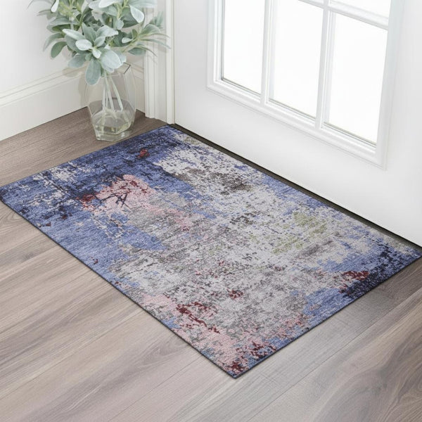 HomeRoots 5' X 8' Abstract Area Rug in Plum, Gray & Ivory - Washable, UV Protected, Stain Resistant & Durable! 707823