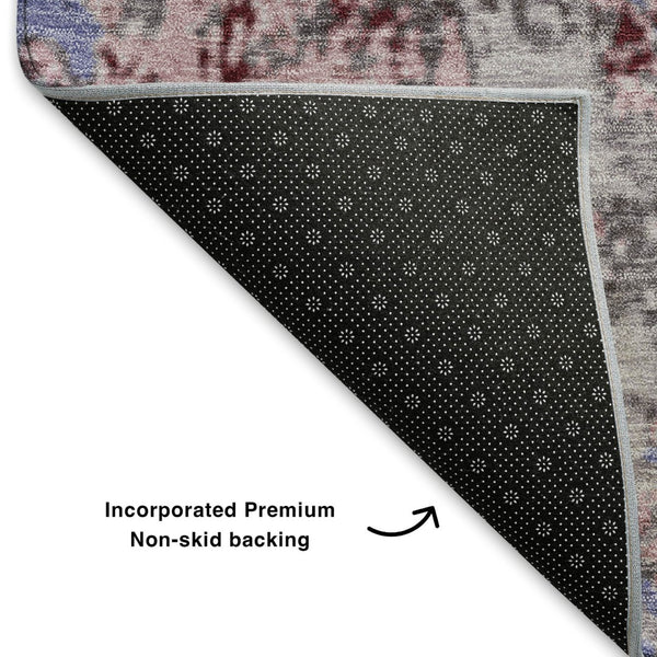 HomeRoots 5' X 8' Abstract Area Rug in Plum, Gray & Ivory - Washable, UV Protected, Stain Resistant & Durable! 707823