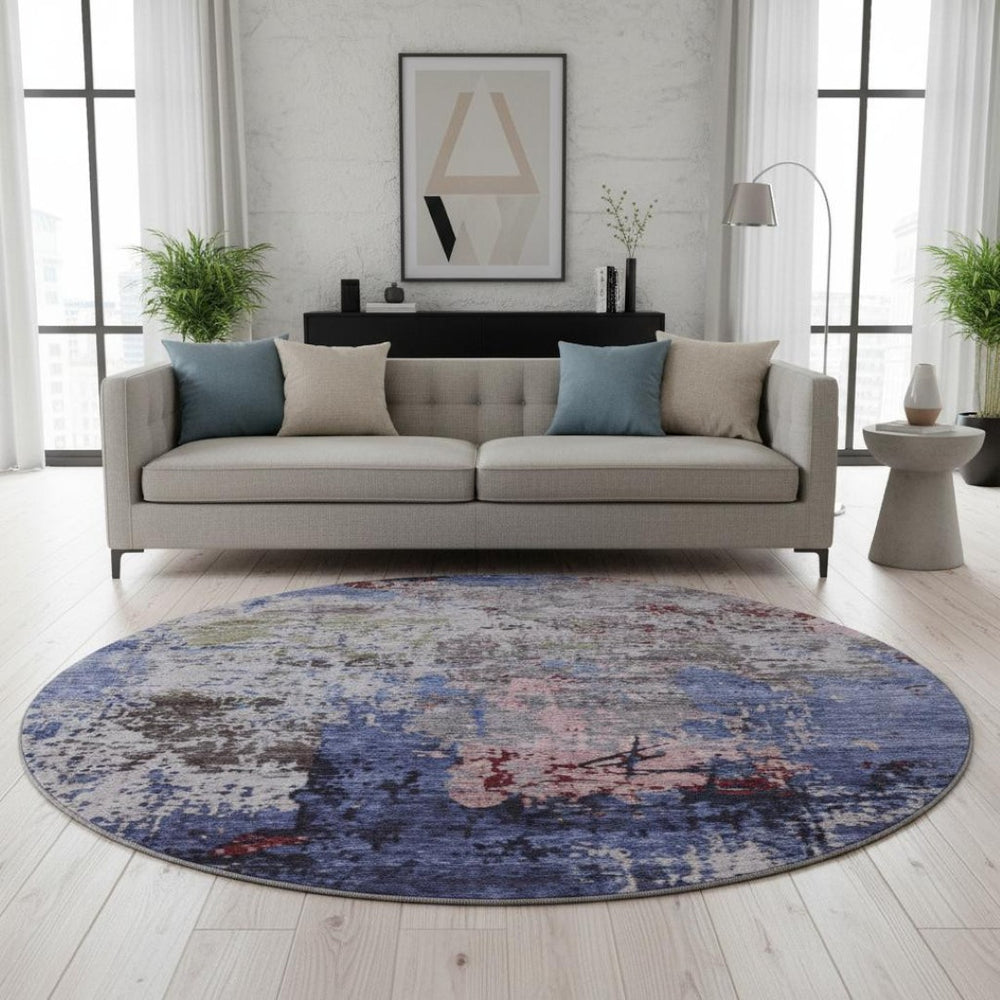 HomeRoots 8' X 10' Washable Abstract Area Rug in Plum Gray & Ivory - UV Protected, Stain Resistant & Soft! 707825