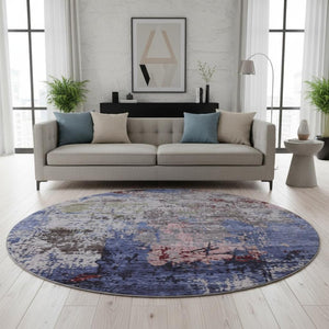 HomeRoots 8' X 10' Washable Abstract Area Rug in Plum Gray & Ivory - UV Protected, Stain Resistant & Soft! 707825