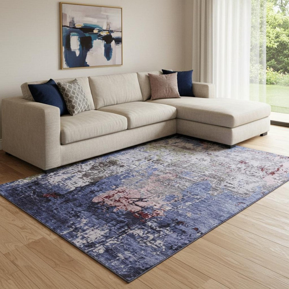 HomeRoots 9' X 12' Abstract Plum Gray Ivory Area Rug – Washable, UV Protected, Durable for Family Spaces! 707826