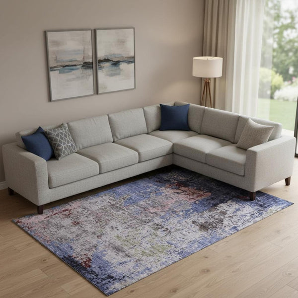 HomeRoots 10' X 14' Stylish Plum Gray Ivory Area Rug – Washable, UV-Protected, Durable for Busy Homes 707827