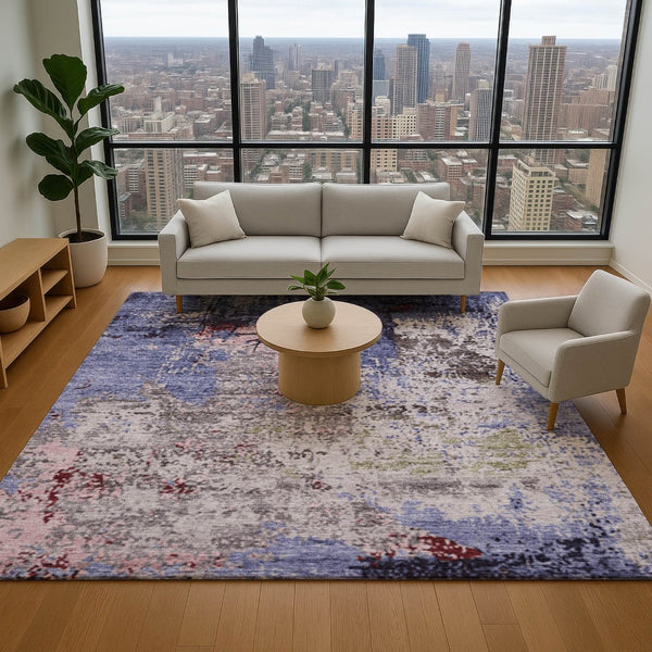 HomeRoots 10' X 14' Stylish Plum Gray Ivory Area Rug – Washable, UV-Protected, Durable for Busy Homes 707827
