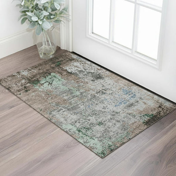 HomeRoots 5' X 8' Taupe Brown & Ivory Abstract Rug - Washable, Stain Resistant, UV Protected for Modern Homes 707829