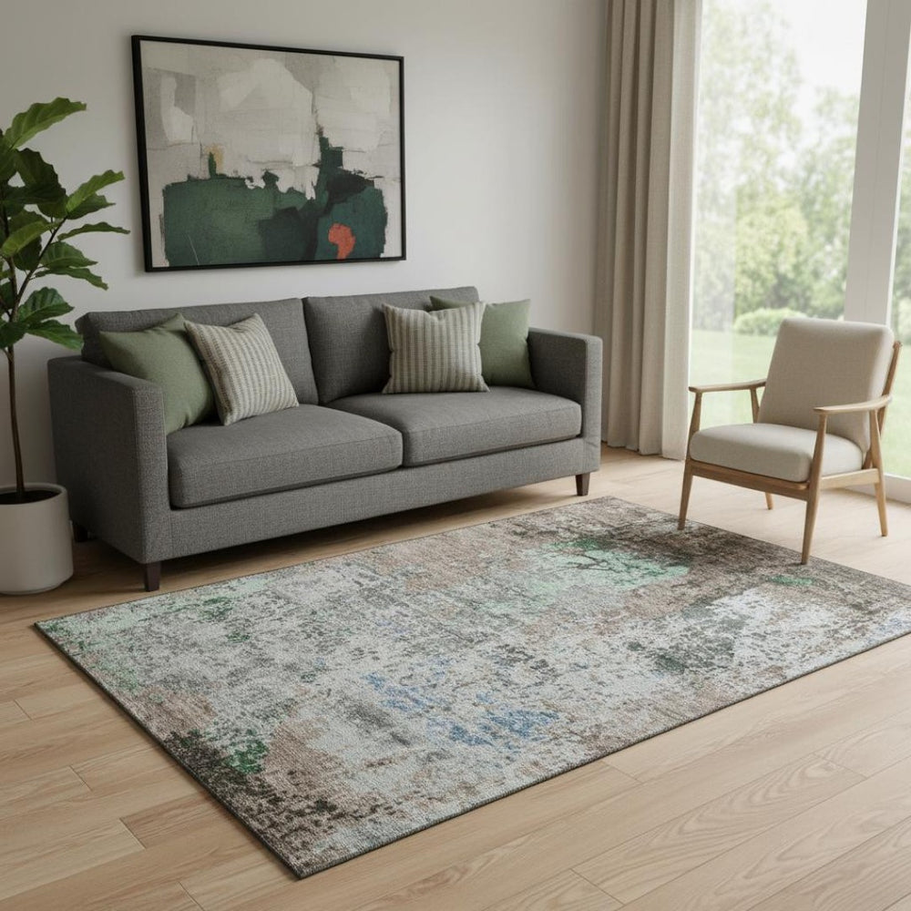 HomeRoots 8' Modern Abstract Taupe Brown & Ivory Round Rug - Washable, UV Protected, Stain-Resistant Design! 707830