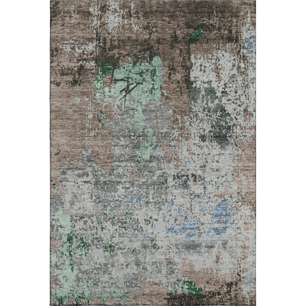 HomeRoots 8' Modern Abstract Taupe Brown & Ivory Round Rug - Washable, UV Protected, Stain-Resistant Design! 707830