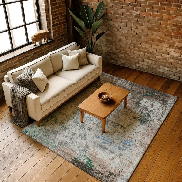 HomeRoots 8' Modern Abstract Taupe Brown & Ivory Round Rug - Washable, UV Protected, Stain-Resistant Design! 707830