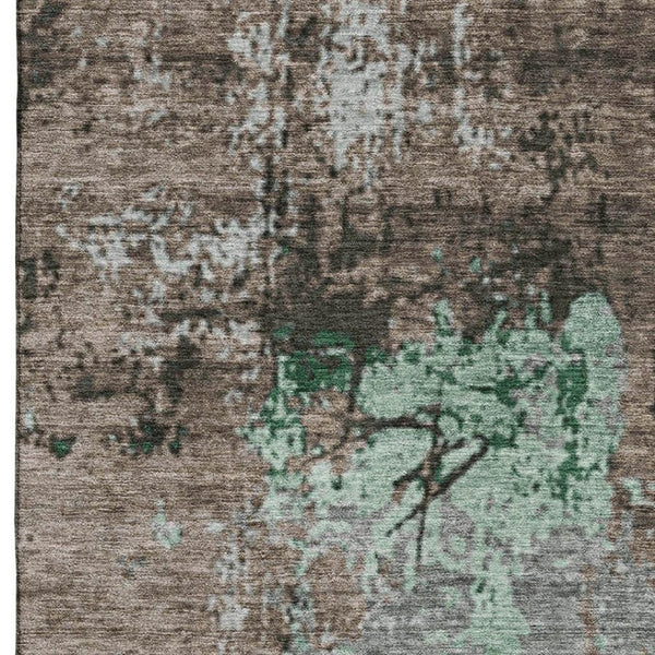 HomeRoots 8' Modern Abstract Taupe Brown & Ivory Round Rug - Washable, UV Protected, Stain-Resistant Design! 707830