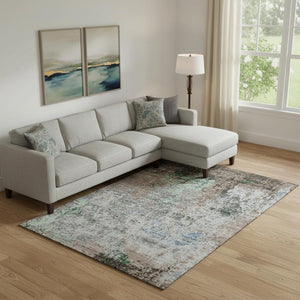 HomeRoots 10' X 14' Taupe Brown & Ivory Abstract Area Rug - Washable, UV-Protected, Perfect for Busy Homes! 707833