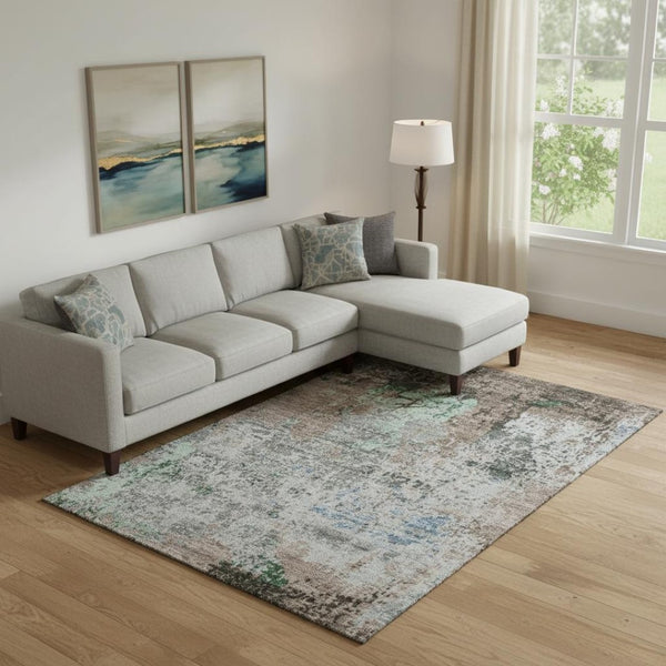 HomeRoots 10' X 14' Taupe Brown & Ivory Abstract Area Rug - Washable, UV-Protected, Perfect for Busy Homes! 707833