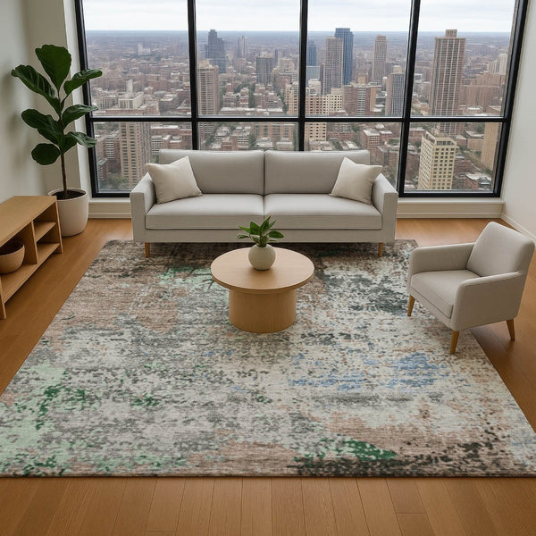 HomeRoots 10' X 14' Taupe Brown & Ivory Abstract Area Rug - Washable, UV-Protected, Perfect for Busy Homes! 707833