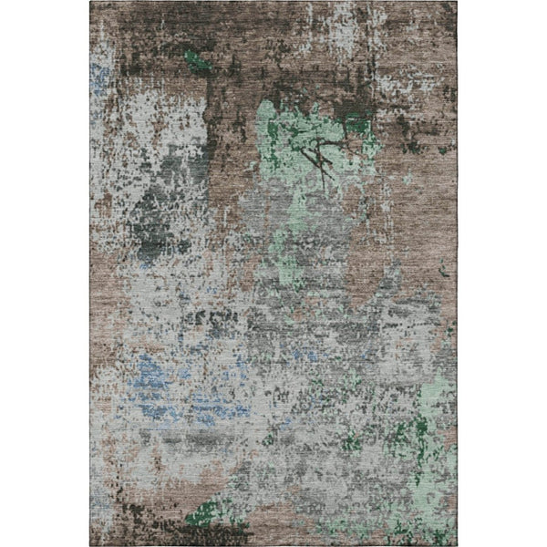 HomeRoots 10' X 14' Taupe Brown & Ivory Abstract Area Rug - Washable, UV-Protected, Perfect for Busy Homes! 707833