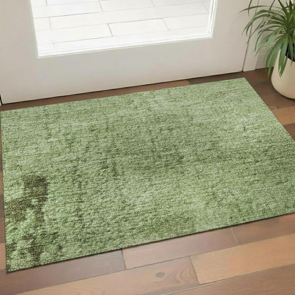 HomeRoots 5' X 8' Artichoke Green & Beige Abstract Washable Area Rug – Stain Resistant with UV Protection! 707835