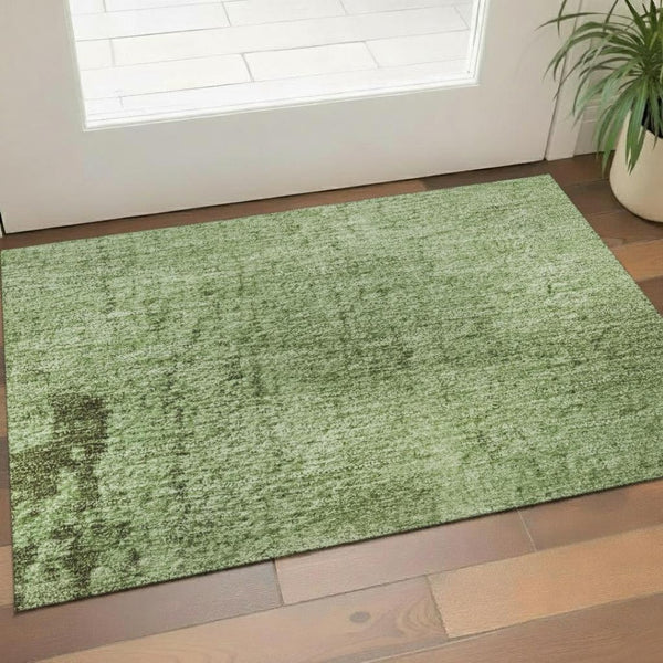 HomeRoots 5' X 8' Artichoke Green & Beige Abstract Washable Area Rug – Stain Resistant with UV Protection! 707835
