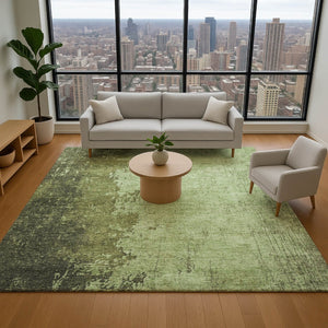HomeRoots 5' X 8' Artichoke Green & Beige Abstract Washable Area Rug – Stain Resistant with UV Protection! 707835