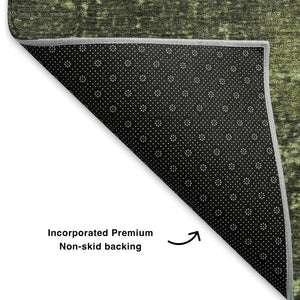 HomeRoots 5' X 8' Artichoke Green & Beige Abstract Washable Area Rug – Stain Resistant with UV Protection! 707835