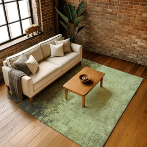 HomeRoots 5' X 8' Artichoke Green & Beige Abstract Washable Area Rug – Stain Resistant with UV Protection! 707835