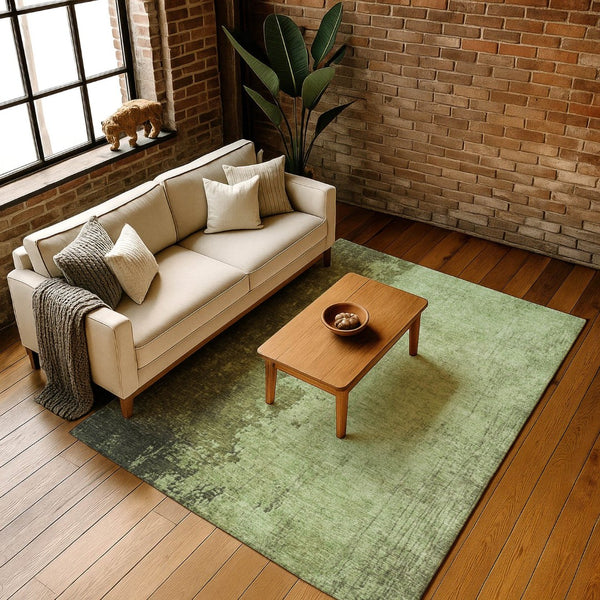 HomeRoots 5' X 8' Artichoke Green & Beige Abstract Washable Area Rug – Stain Resistant with UV Protection! 707835