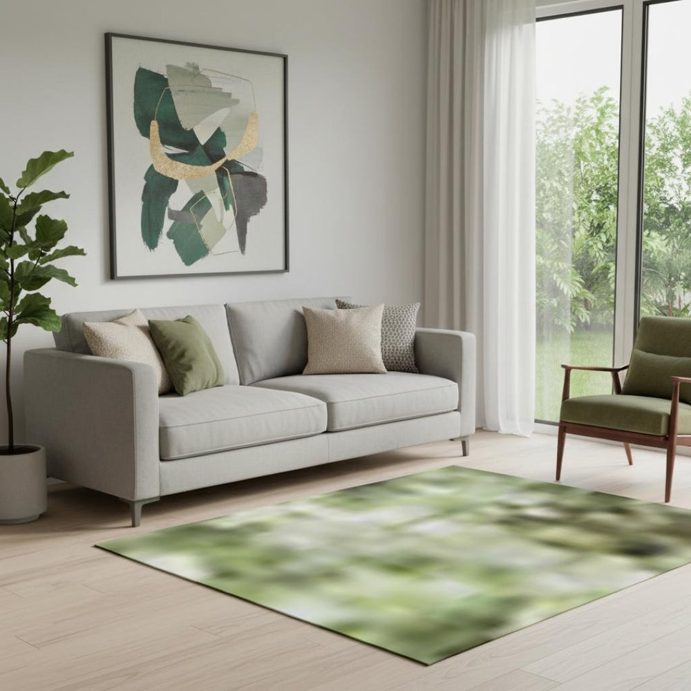 HomeRoots 8' Artichoke Green and Beige Round Washable Rug - Modern Abstract Design with UV Protection & Comfort 707836